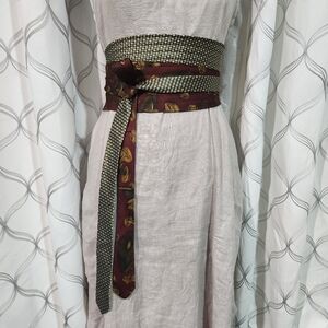 Hand Crafted Upcycled Vintage Mushroom Print 100% Silk Obi Style Sash Waist Belt